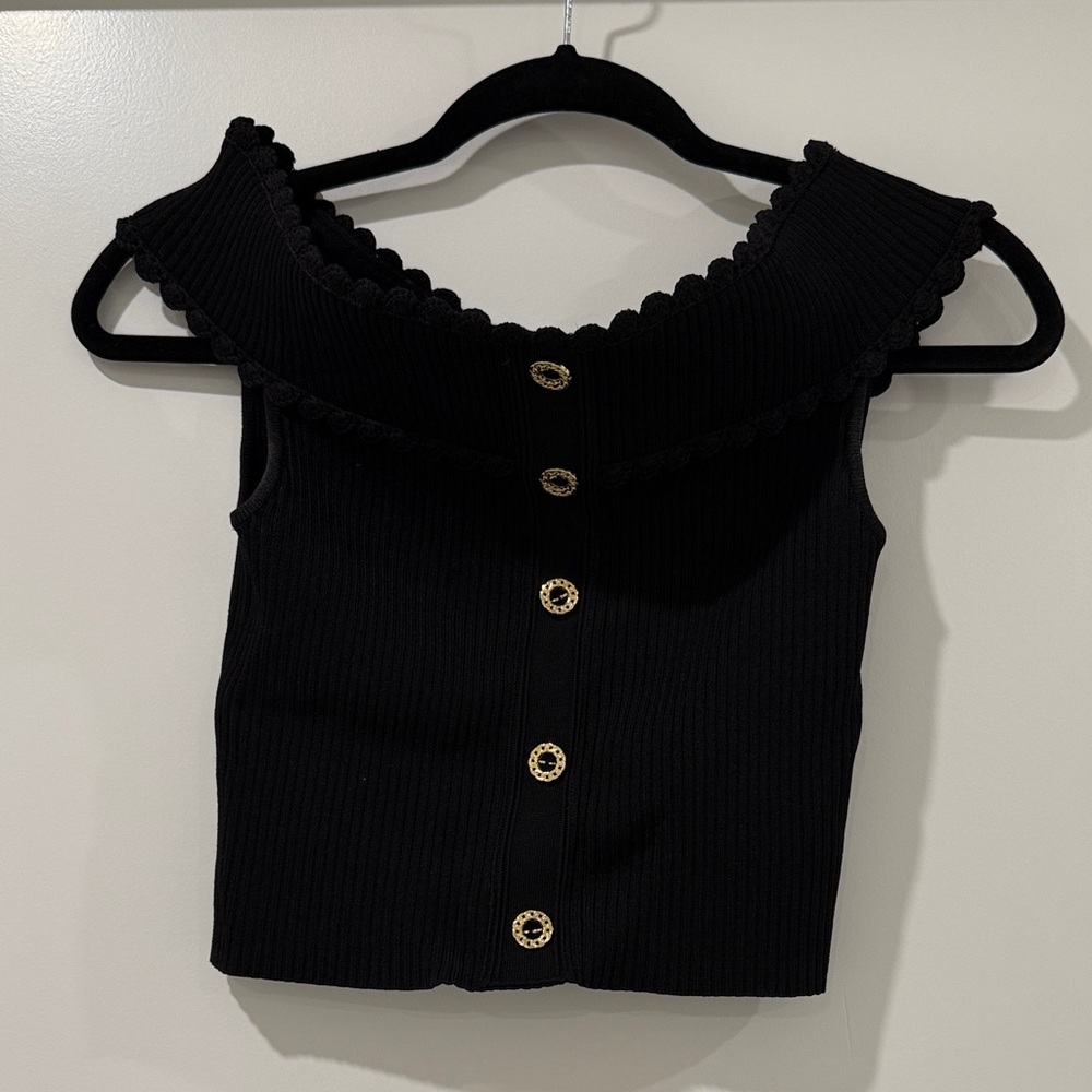 Sandro Black Sleeveless Button-Down Blouse